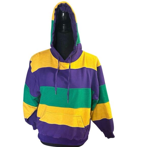 Mardi Gras Striped Purple, Green, and Yellow Hoodie - Picture 1 of 8